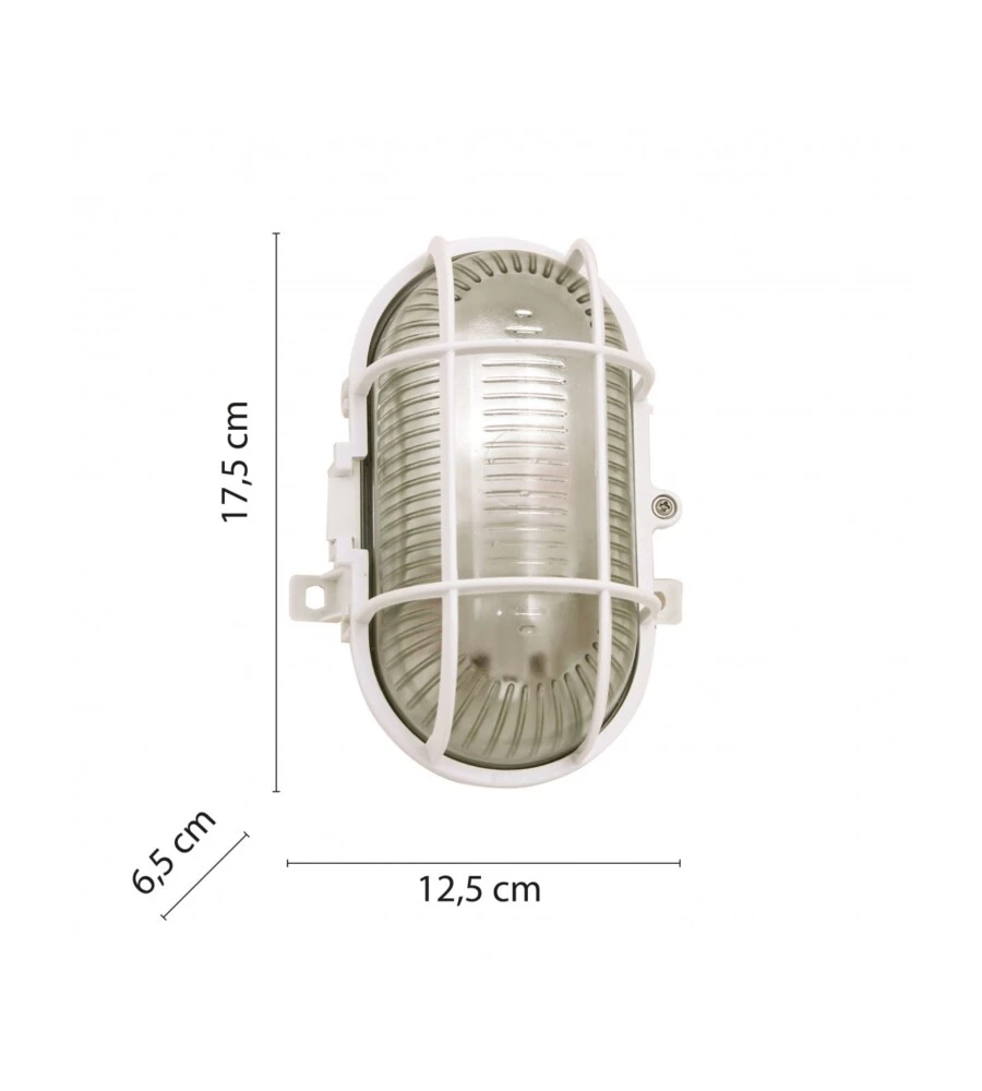 APPLIQUE OVALE IN PLASTICA BIANCA E VETRO E27, 60W